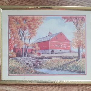 Coca-Cola Red Barn Art with Gold Frame